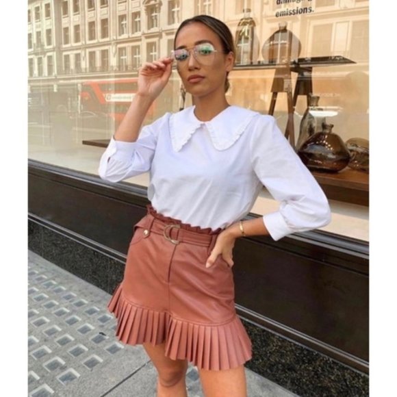Zara Blogger Favorite Faux Leather Pleated Mini Skirt in Whiskey - Picture 5 of 16